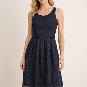 J.Crew Navy Lace Fit & Flare Dress Size 6 Sleeveless Scalloped Hem Party Wedding